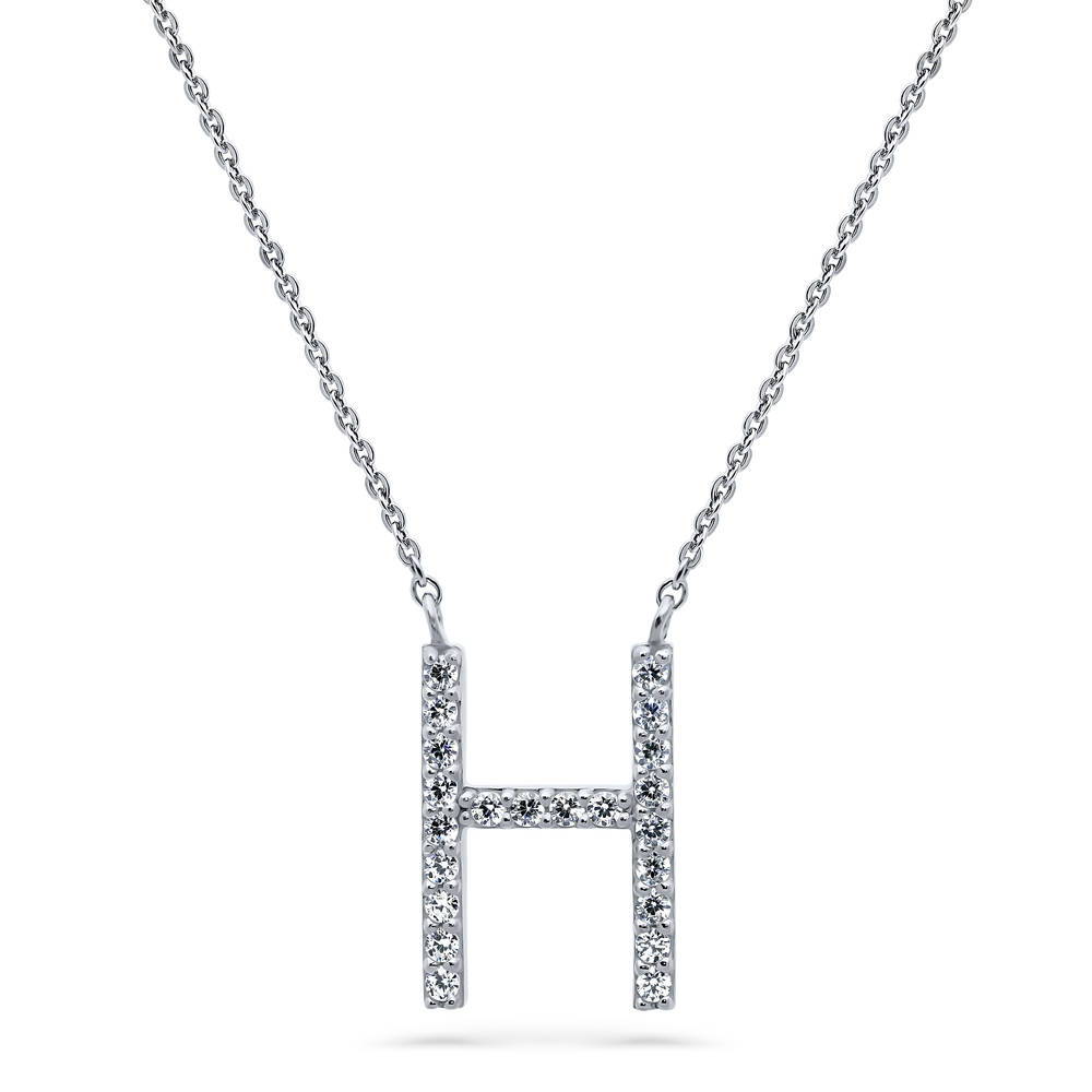 Initial Letter CZ Pendant Necklace in Sterling Silver