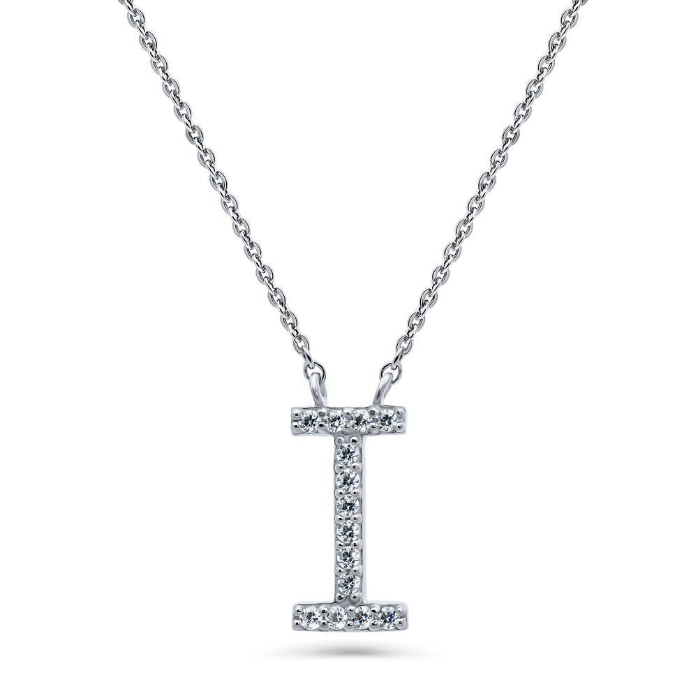 Initial Letter CZ Pendant Necklace in Sterling Silver