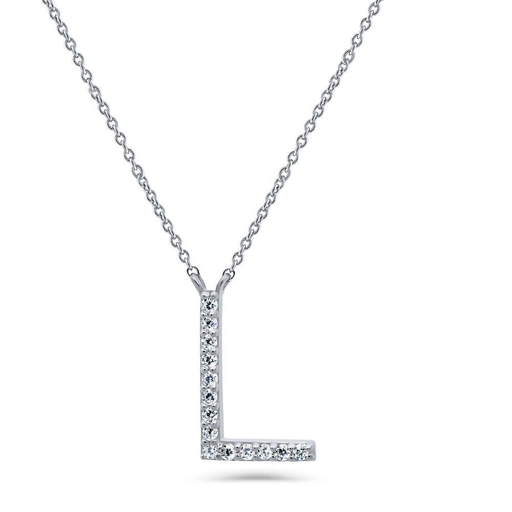 Initial Letter CZ Pendant Necklace in Sterling Silver