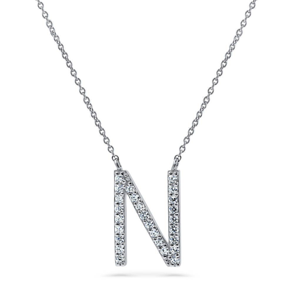 Initial Letter CZ Pendant Necklace in Sterling Silver