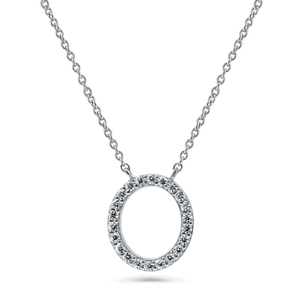 Initial Letter CZ Pendant Necklace in Sterling Silver