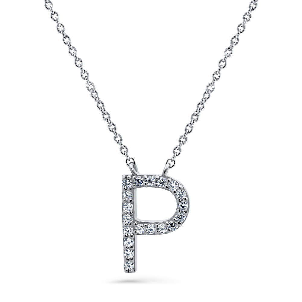 Initial Letter CZ Pendant Necklace in Sterling Silver