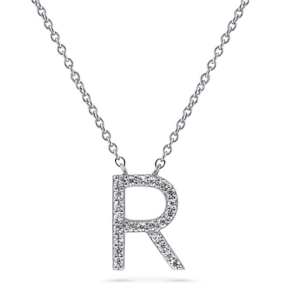 Initial Letter CZ Pendant Necklace in Sterling Silver