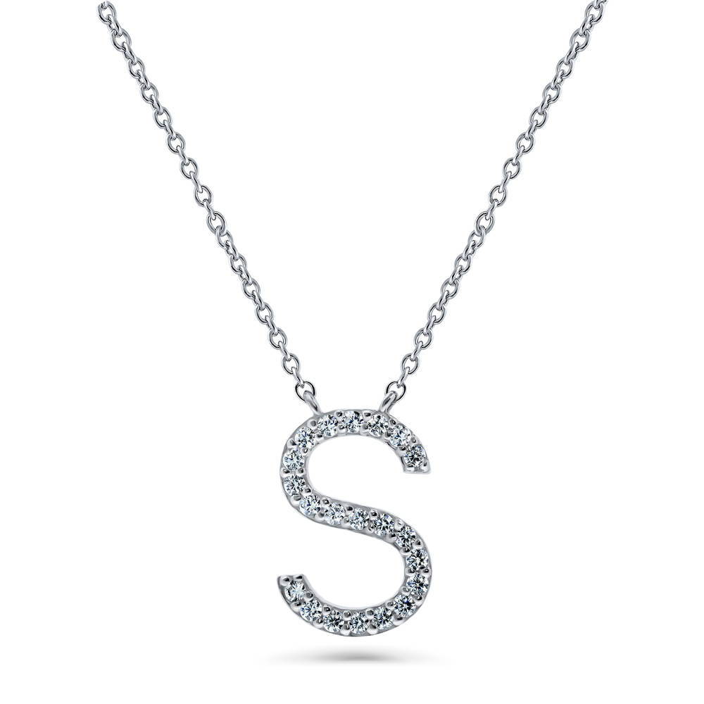 Initial Letter CZ Pendant Necklace in Sterling Silver