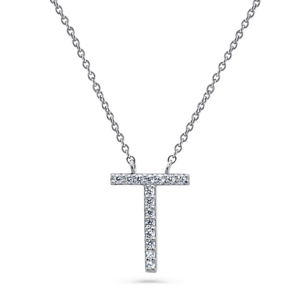 Initial Letter CZ Pendant Necklace in Sterling Silver