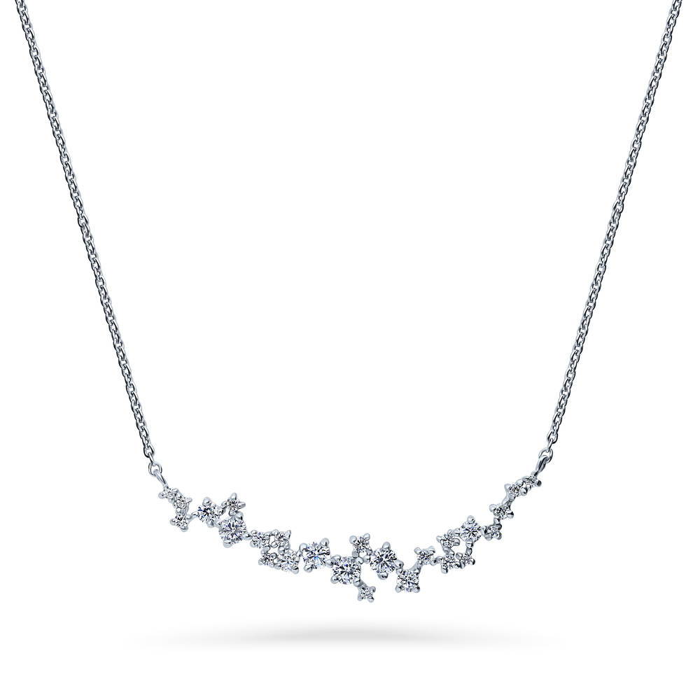 Cluster Bar CZ Pendant Necklace in Sterling Silver