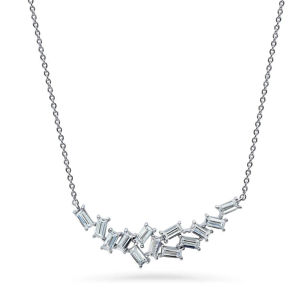 Cluster Bar CZ Pendant Necklace in Sterling Silver