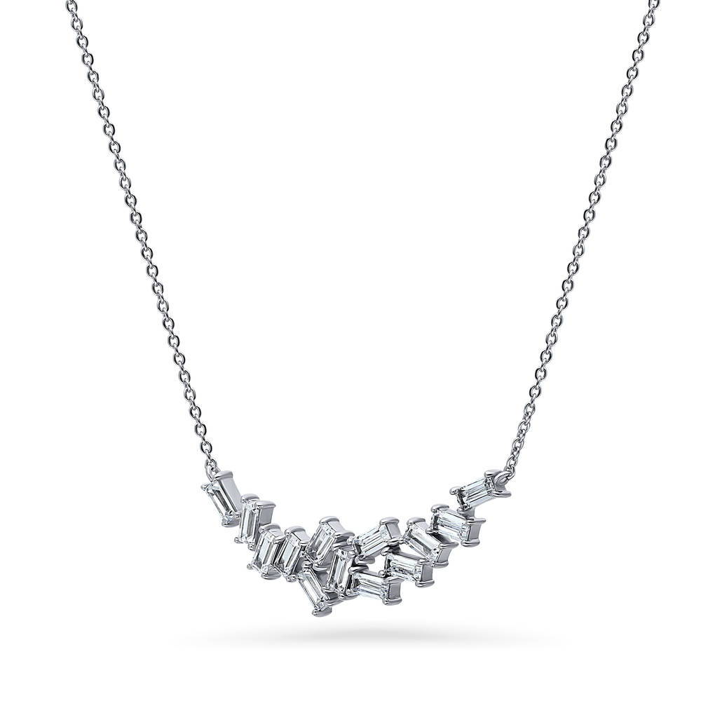 Cluster Bar CZ Pendant Necklace in Sterling Silver