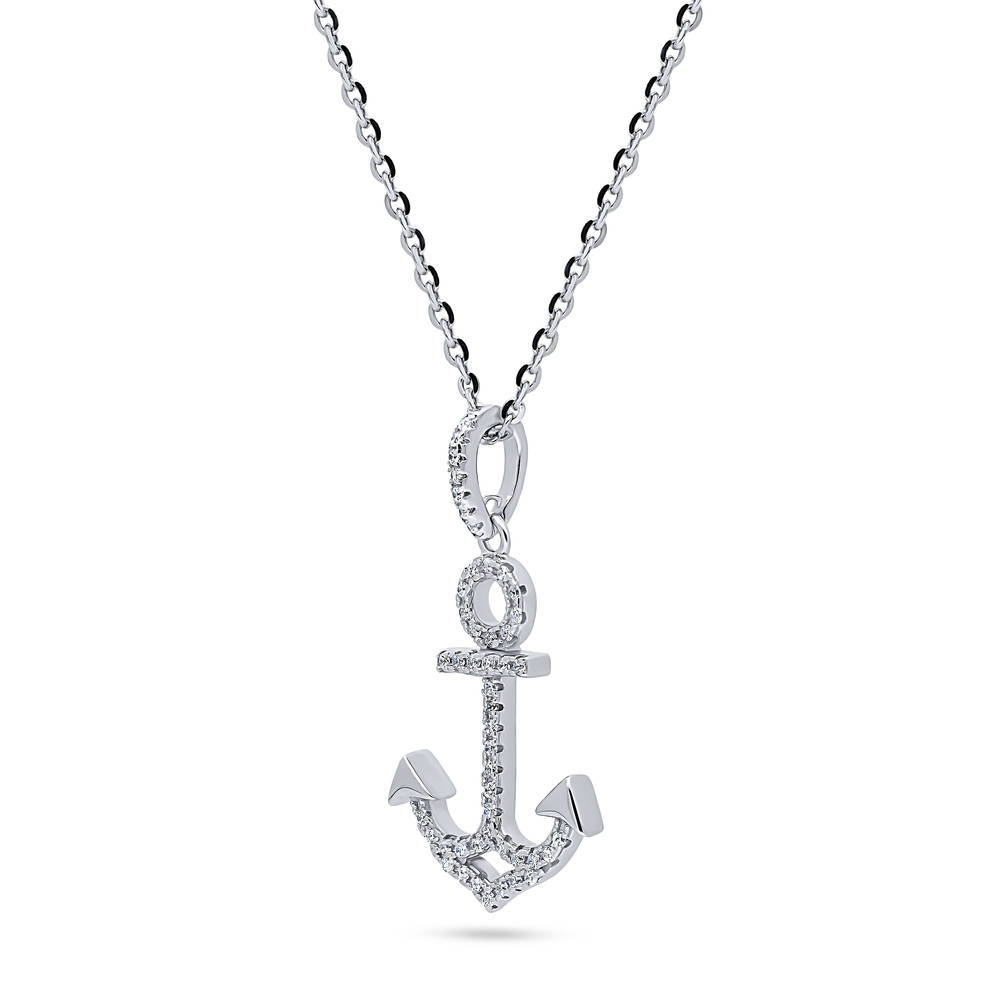 Front view of Anchor CZ Necklace and Earrings Set in Sterling Silver, 8 of 9