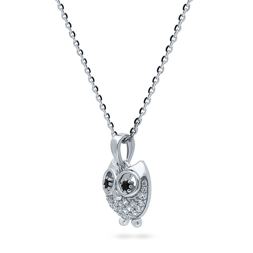 Owl CZ Necklace and Earrings Set in Sterling Silver