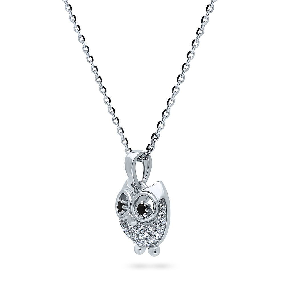 Front view of Owl CZ Necklace and Earrings Set in Sterling Silver, 8 of 9