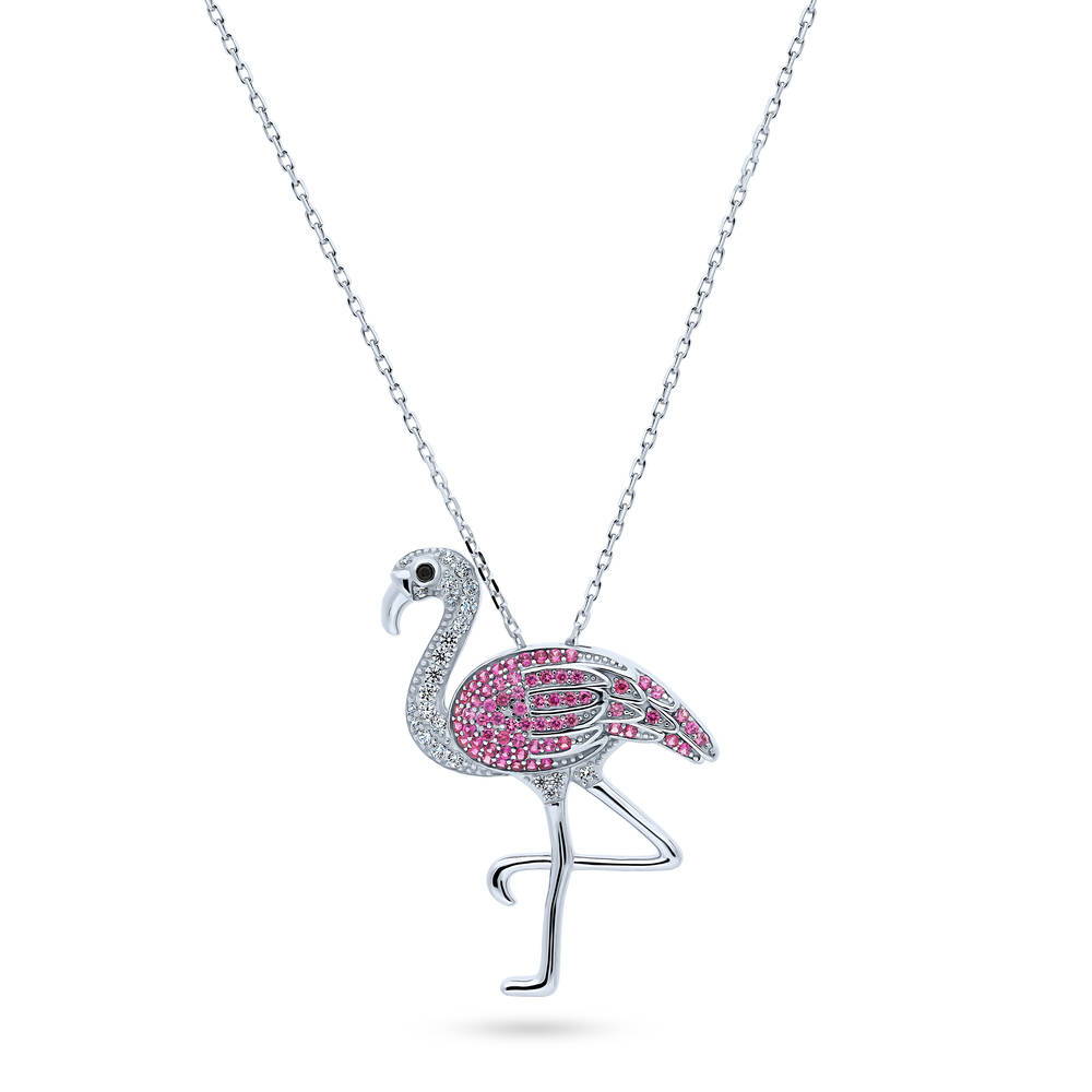 Flamingo CZ Pendant Necklace in Sterling Silver