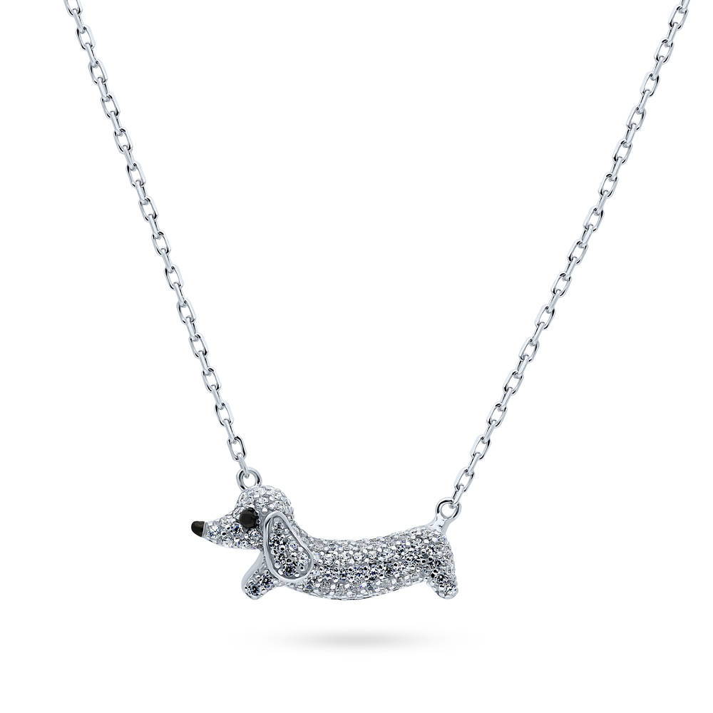 Puppy CZ Pendant Necklace in Sterling Silver