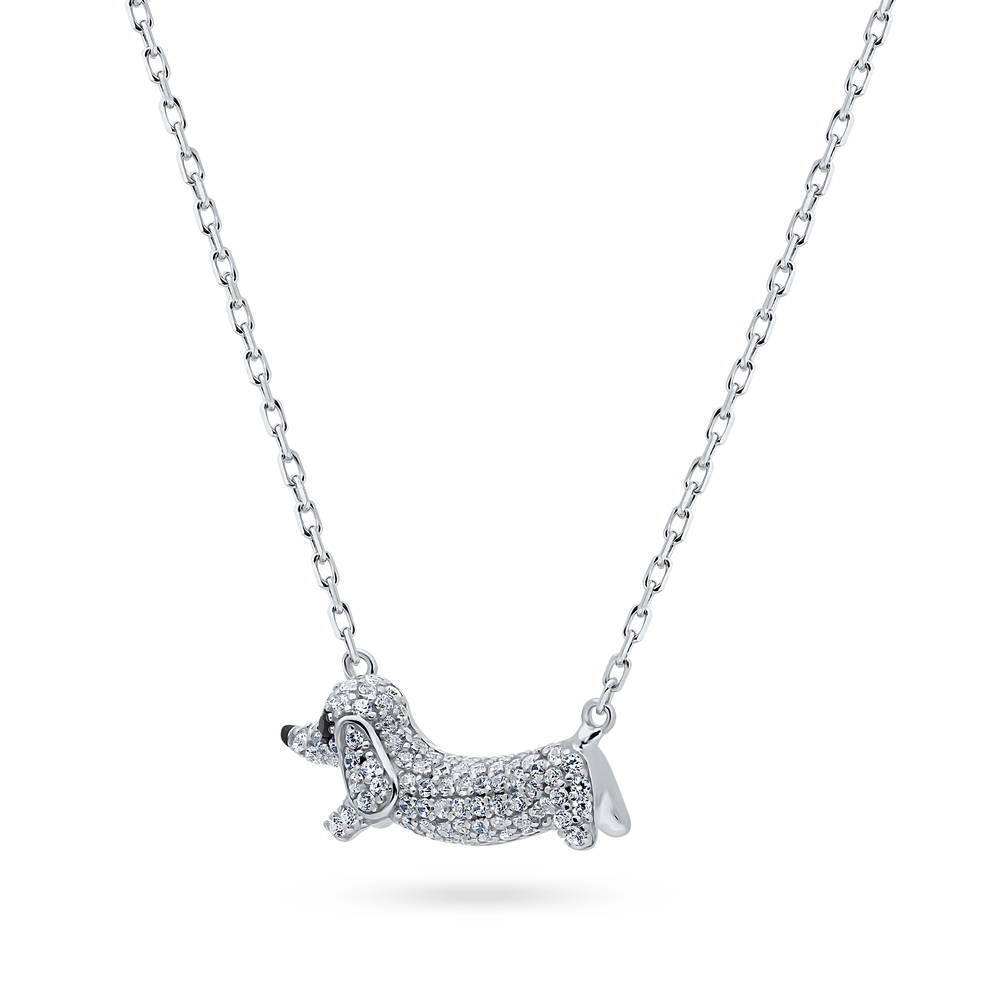 Puppy CZ Pendant Necklace in Sterling Silver