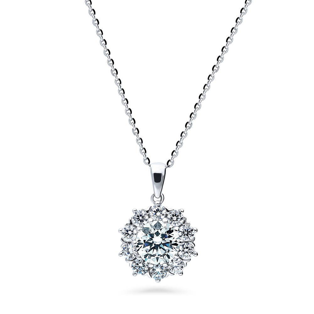 Flower Halo CZ Necklace and Earrings Set in Sterling Silver