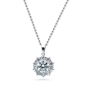 Flower Halo CZ Statement Pendant Necklace in Sterling Silver
