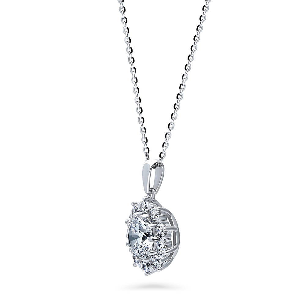 Flower Halo CZ Necklace and Earrings Set in Sterling Silver