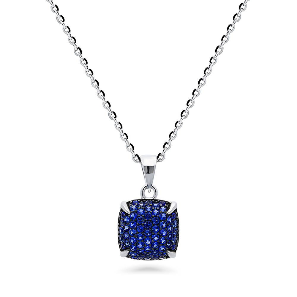 Milgrain Blue CZ Necklace and Earrings Set in Sterling Silver, 5 of 8