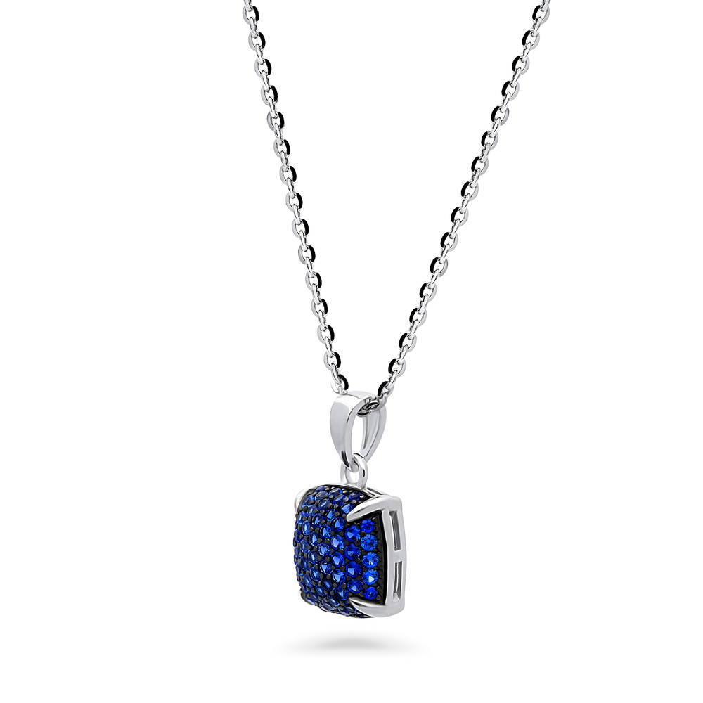 Front view of Milgrain Blue CZ Necklace and Earrings Set in Sterling Silver, 7 of 8
