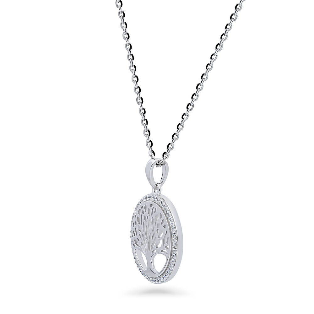 Family Tree CZ Pendant Necklace in Sterling Silver