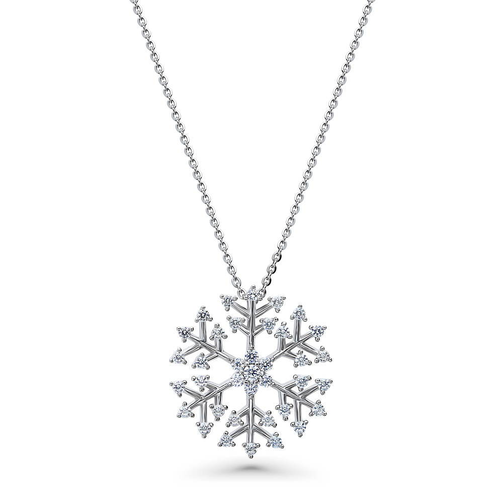 Snowflake CZ Necklace and Earrings Set in Sterling Silver