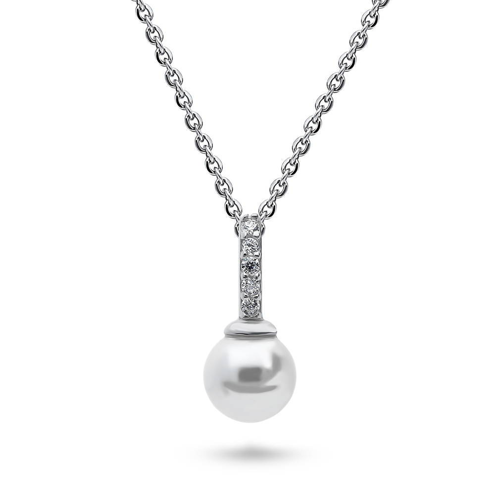 Solitaire Imitation Pearl Necklace in Sterling Silver