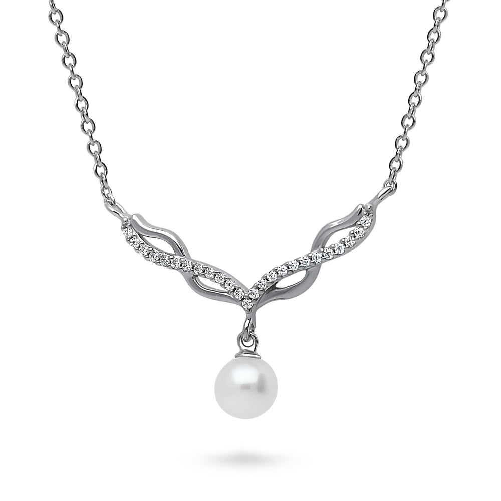 Infinity White Round Cultured Pearl Necklace in Sterling Silver
