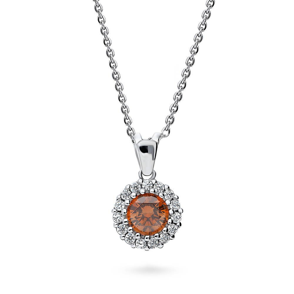 Halo Caramel Round CZ Necklace and Earrings Set in Sterling Silver, 5 of 12