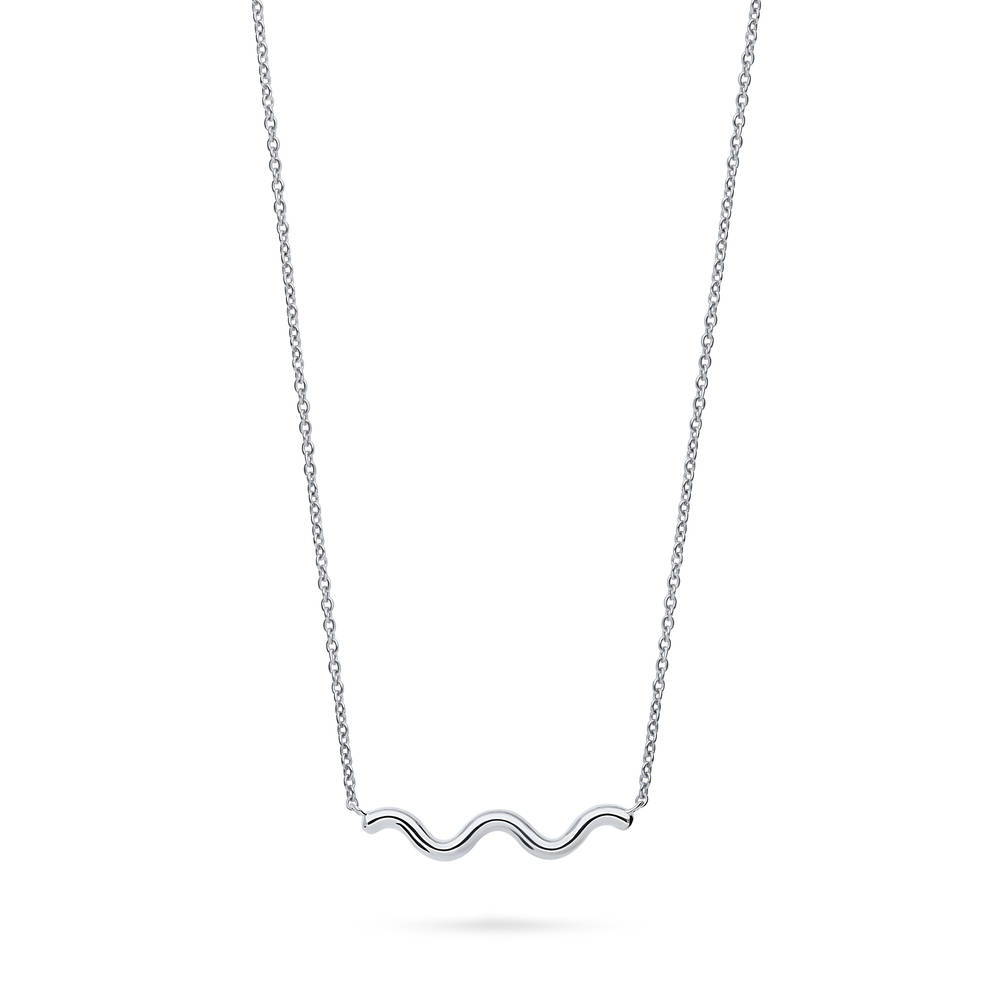 BERRICLE Sterling Silver Chevron Wishbone Pendant Necklace