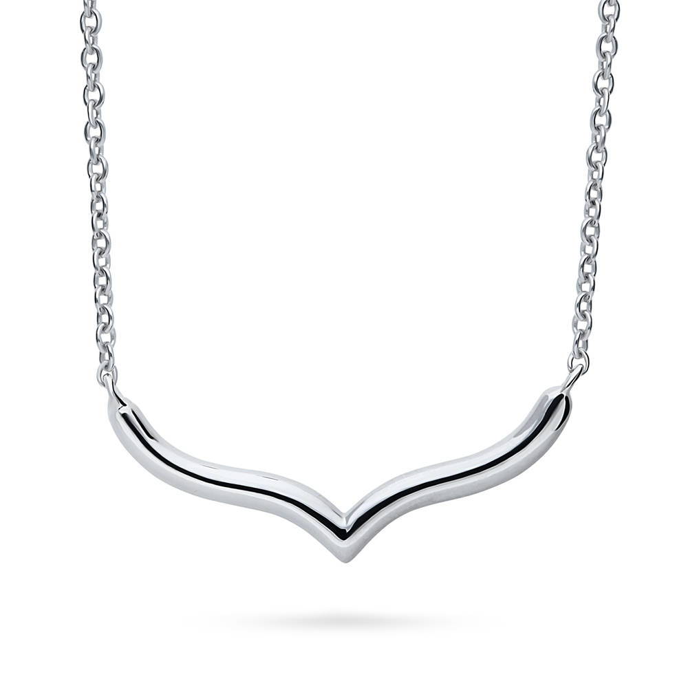 Chevron Wishbone Pendant Necklace in Sterling Silver