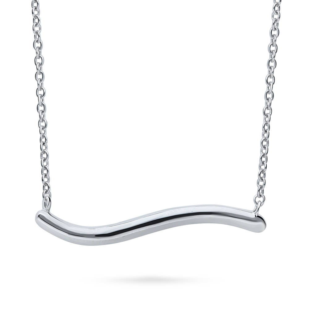 Front view of Wave Pendant Necklace in Sterling Silver, 4 of 6