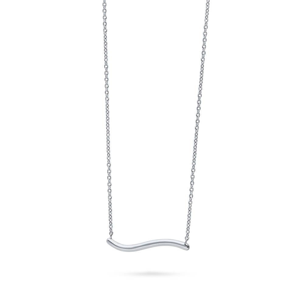 Angle view of Wave Pendant Necklace in Sterling Silver, 5 of 6