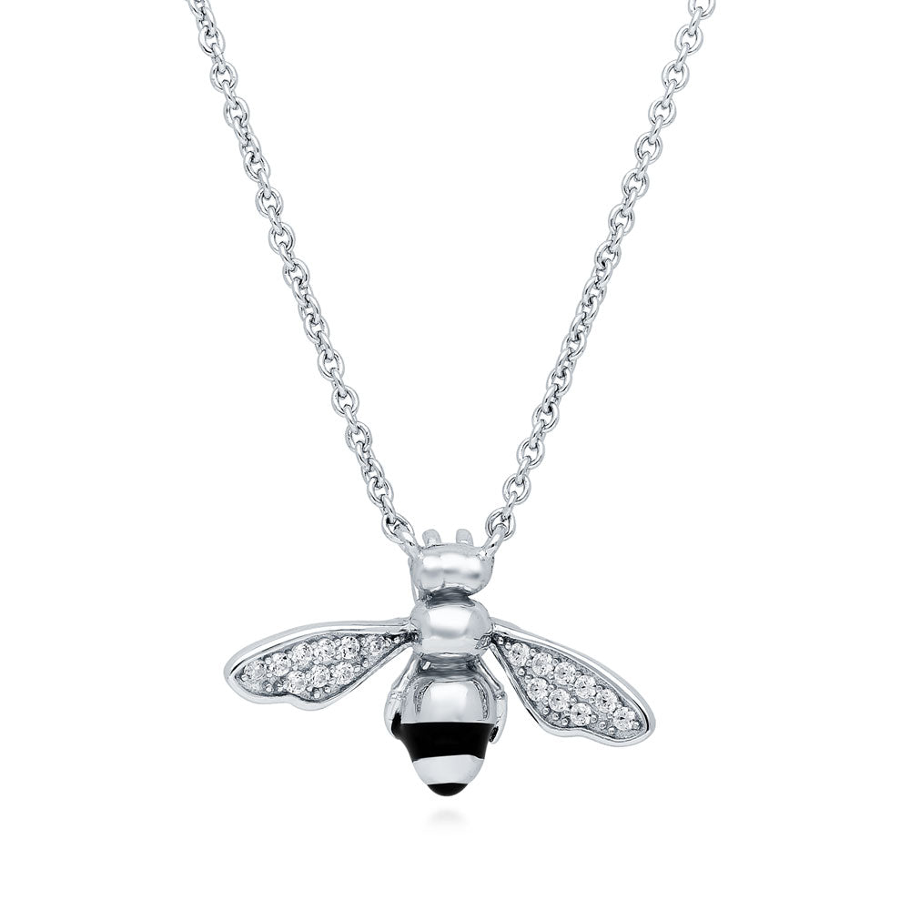 Bee CZ Pendant Necklace in Sterling Silver