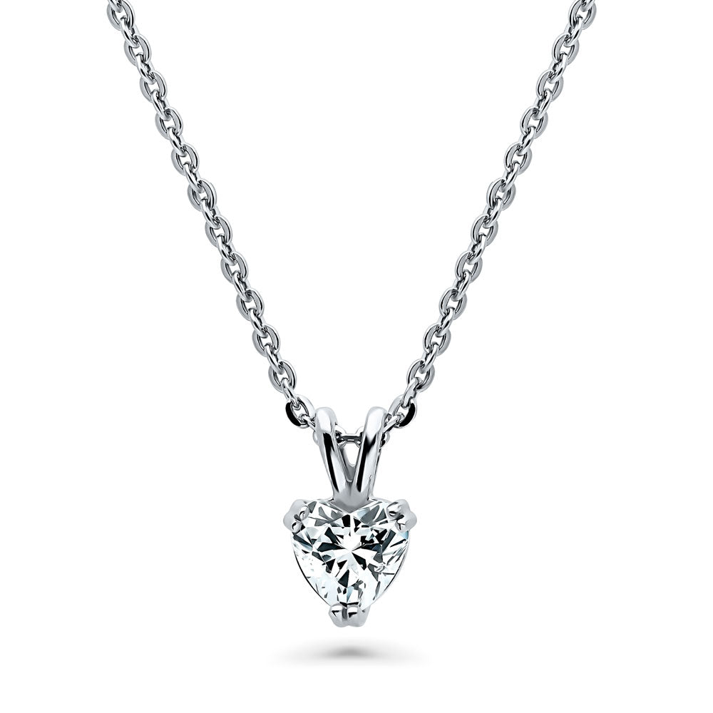 Solitaire Heart 0.7ct CZ Pendant Necklace in Sterling Silver