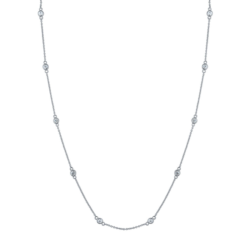 Solitaire Station Bezel CZ Necklace Set in Sterling Silver