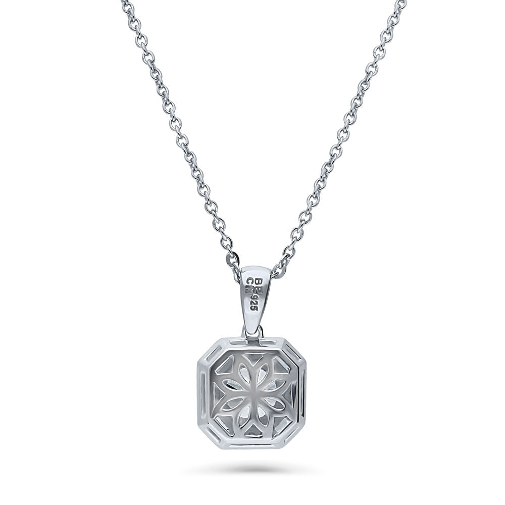 Angle view of Halo Art Deco Octagon Sun CZ Pendant Necklace in Sterling Silver, 5 of 6