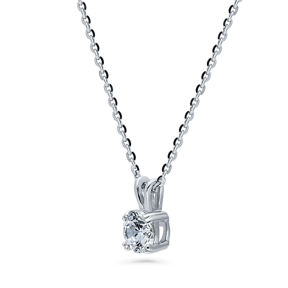 Front view of Solitaire Round CZ Necklace and Earrings Set in Sterling Silver, 8 of 11