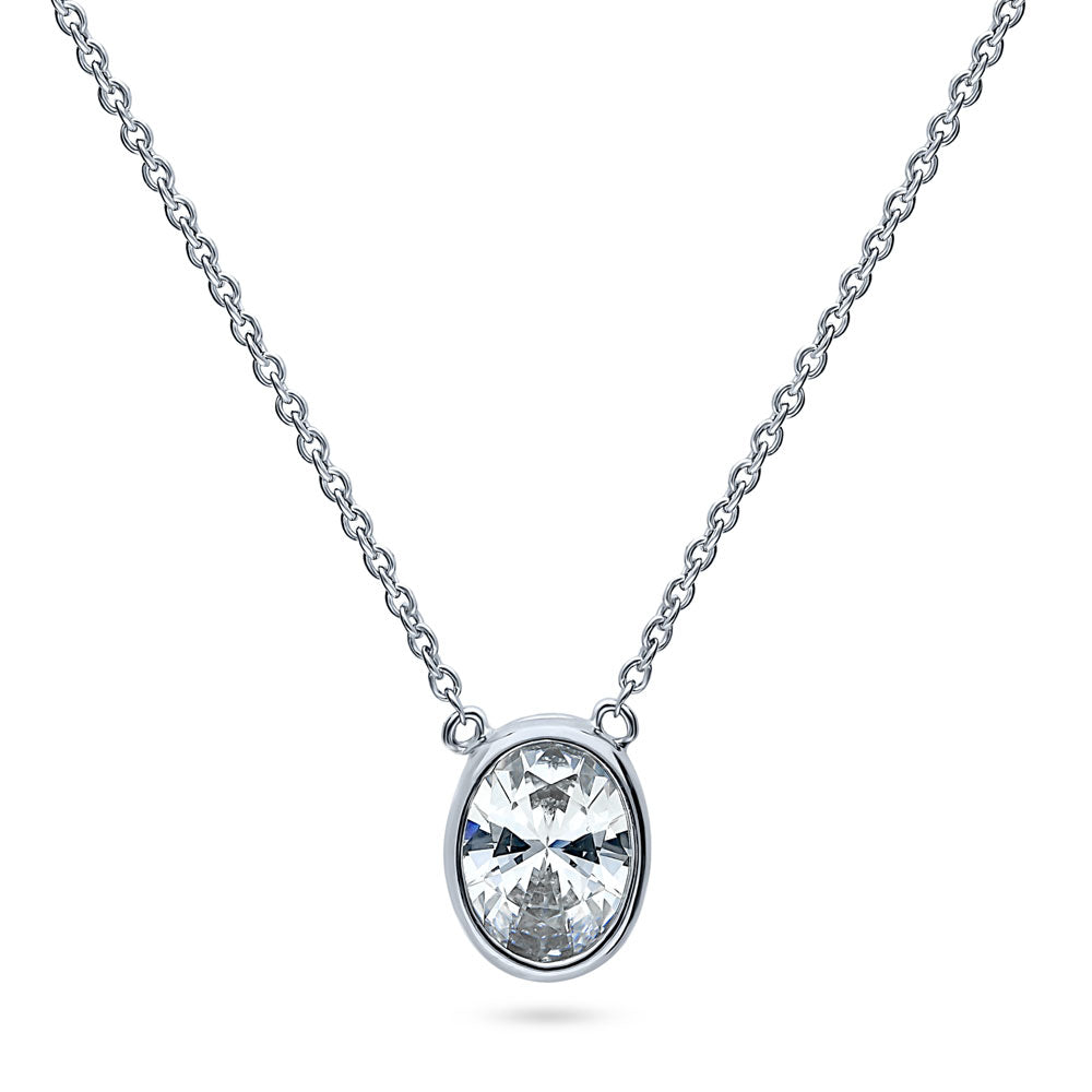 Solitaire 1.2ct Bezel Set Oval CZ Pendant Necklace in Sterling Silver