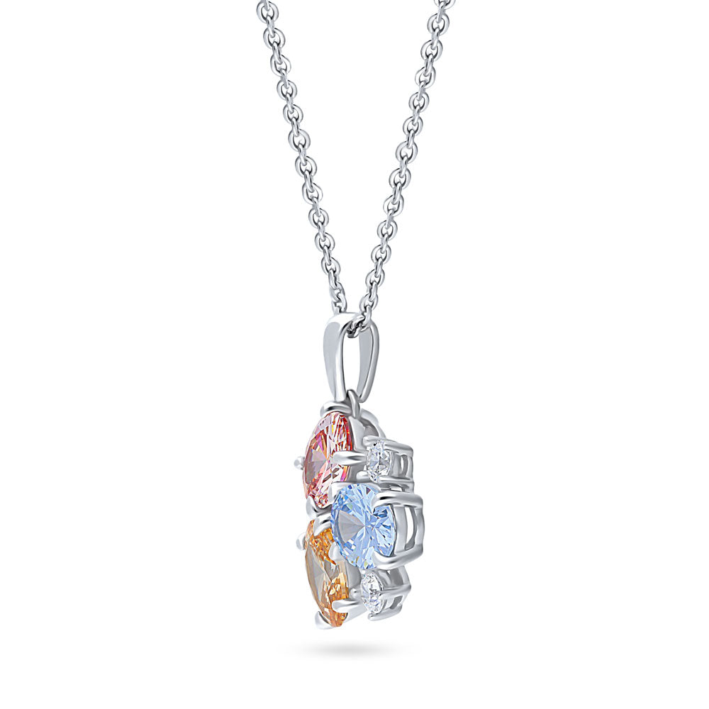 Cluster Morganite Color CZ Pendant Necklace in Sterling Silver