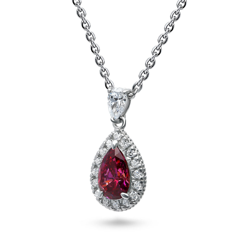 Halo Red Pear CZ Necklace and Earrings Set in Sterling Silver, 8 of 10