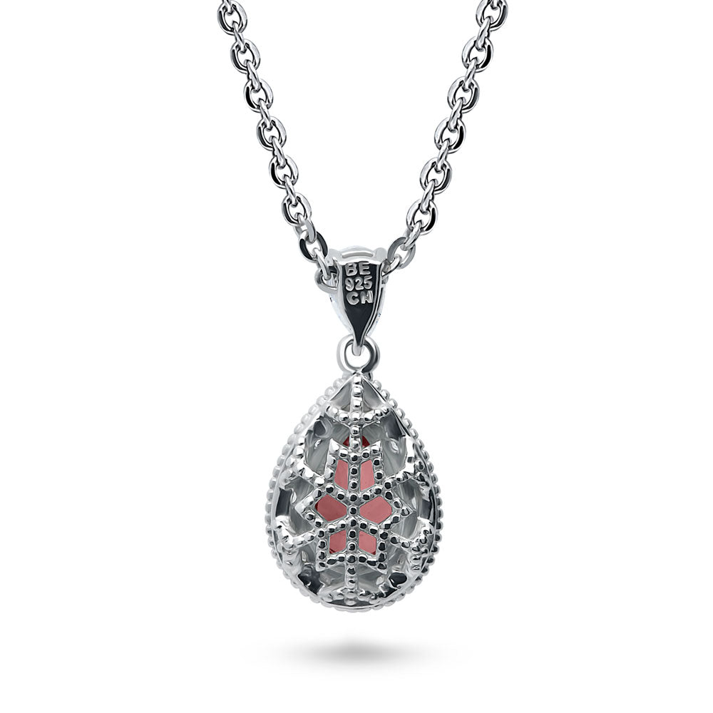Angle view of Halo Red Pear CZ Necklace and Earrings Set in Sterling Silver, 9 of 10