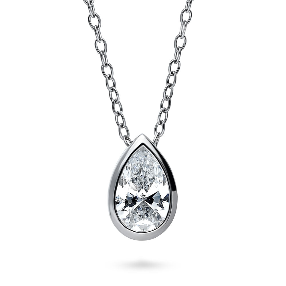 Solitaire Bezel Set Pear CZ Set in Sterling Silver, 5 of 11