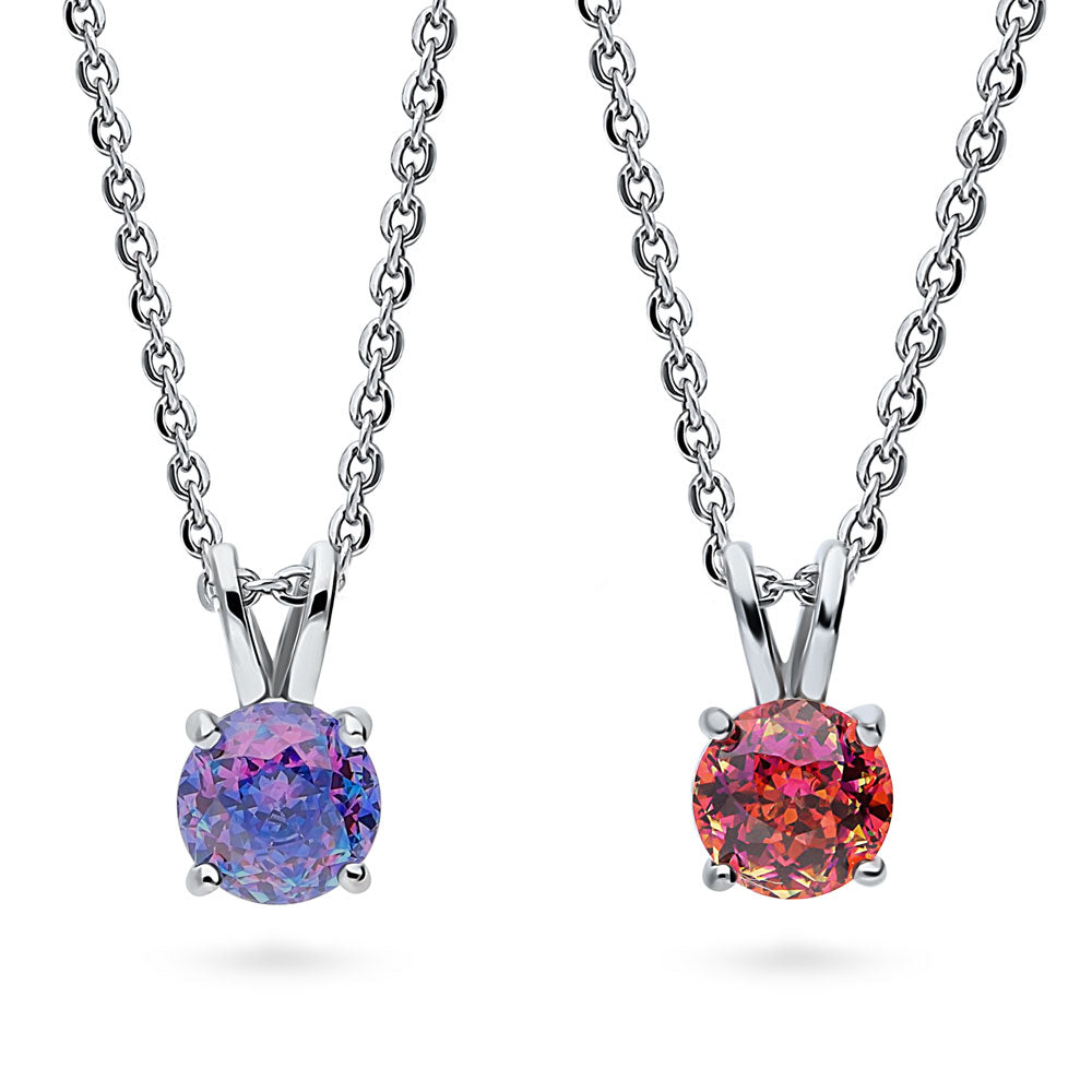 Kaleidoscope Solitaire CZ Pendant Necklace in Sterling Silver