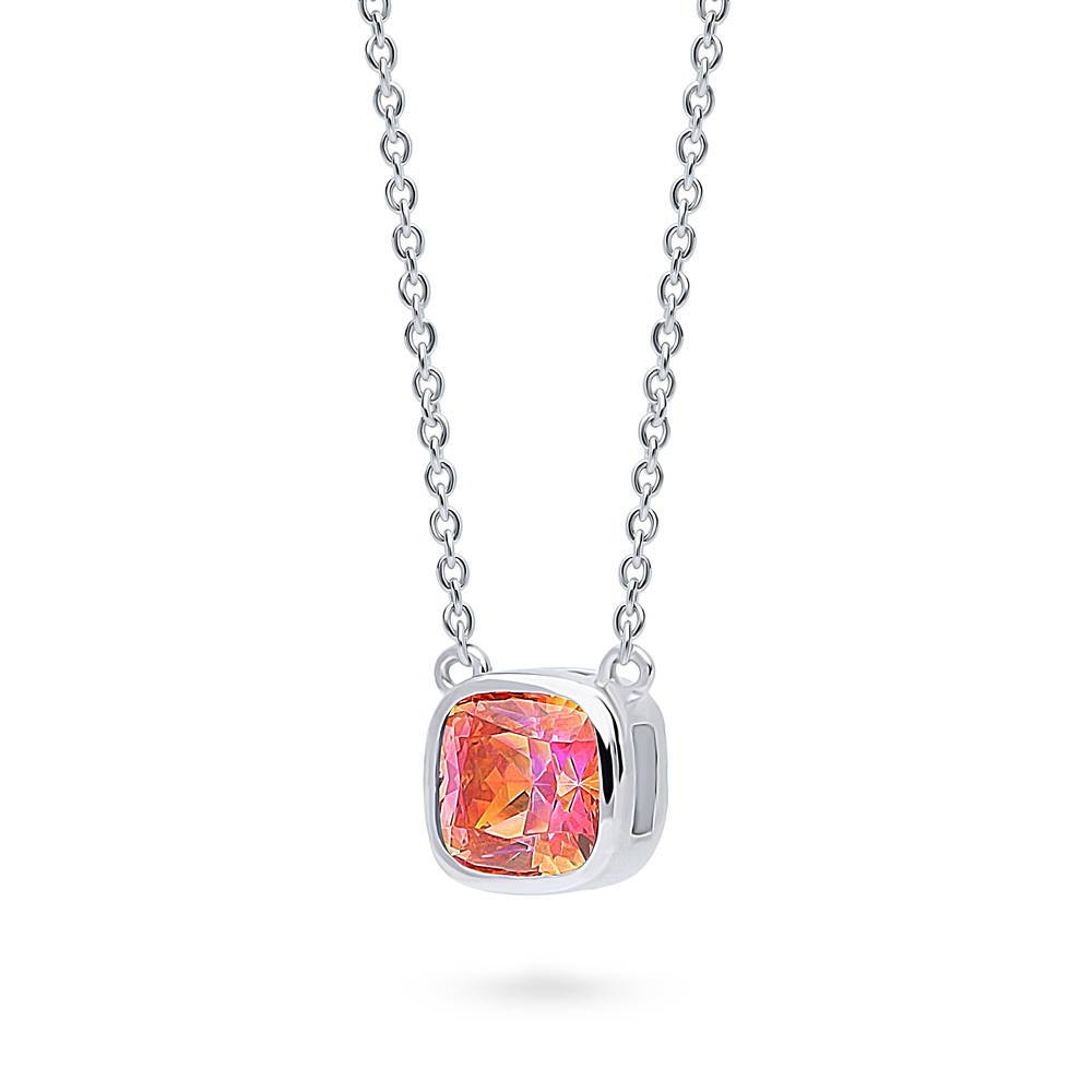 Kaleidoscope Red Orange Bezel Set CZ Necklace in Sterling Silver