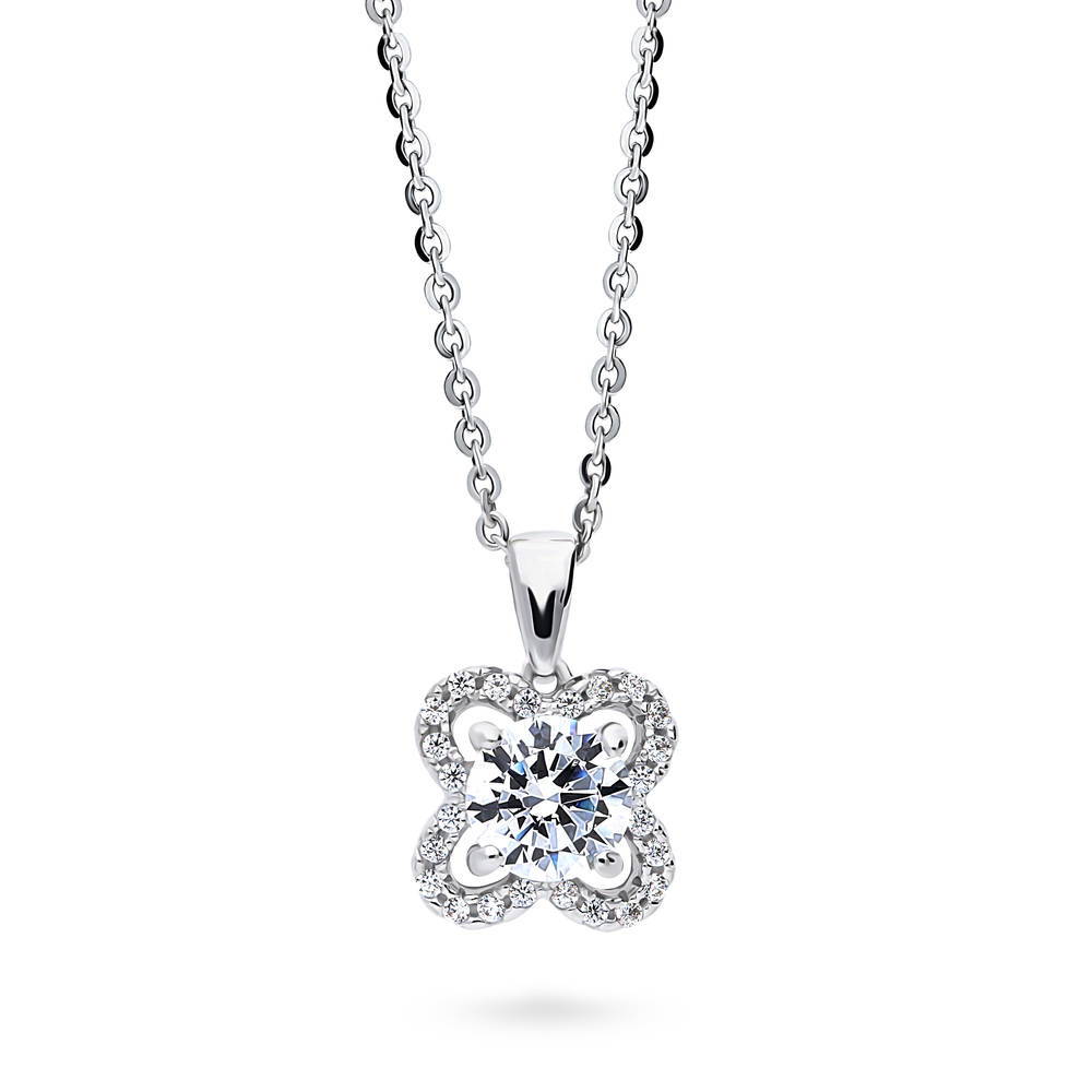 Flower Halo CZ Necklace and Earrings Set in Sterling Silver