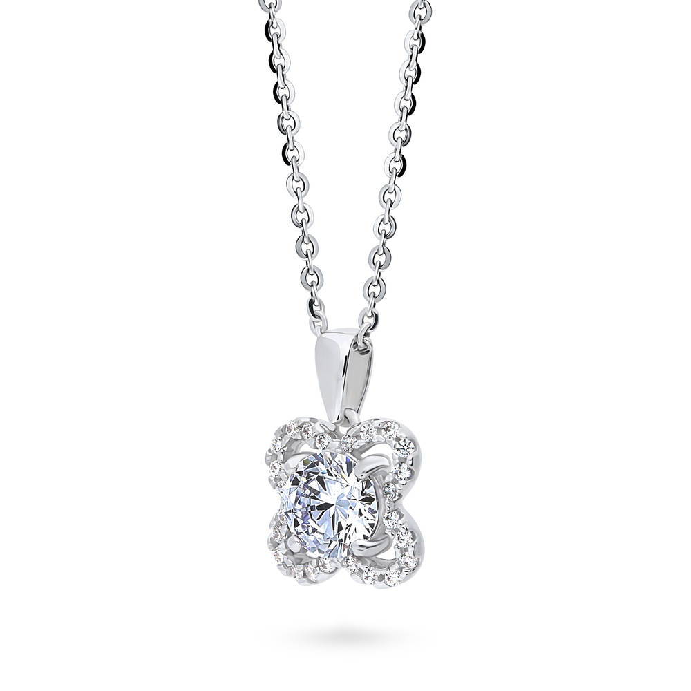 Flower Halo CZ Necklace and Earrings Set in Sterling Silver