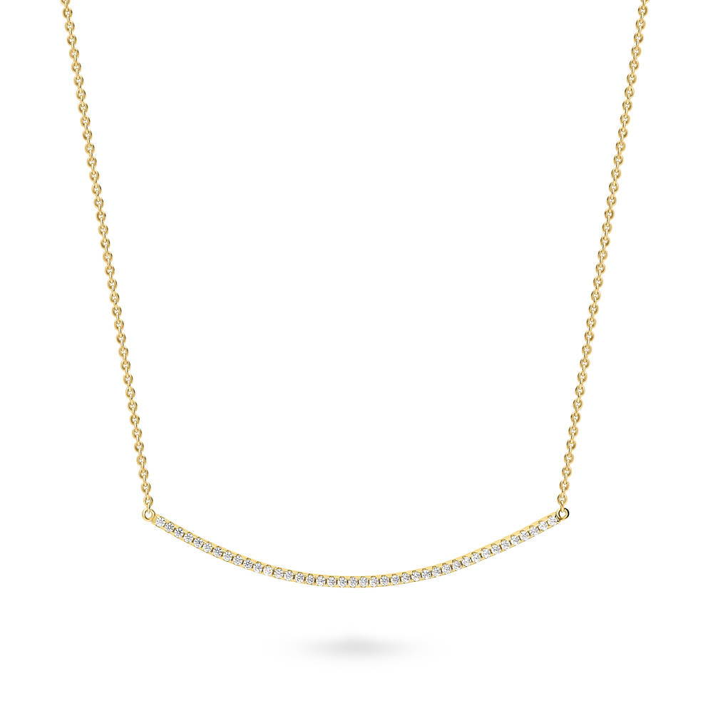 Front view of Bar CZ Pendant Necklace in Gold Flashed Sterling Silver, 3 of 5