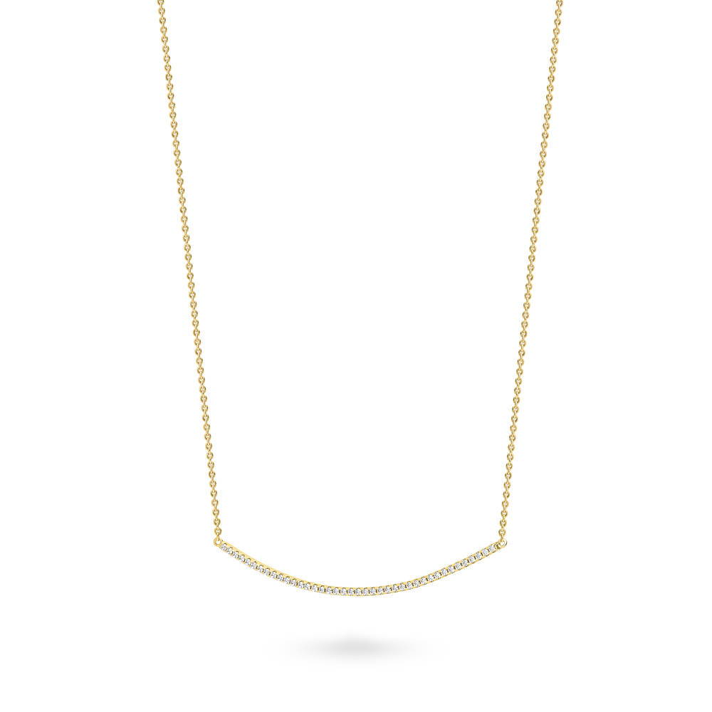 Angle view of Bar CZ Pendant Necklace in Gold Flashed Sterling Silver, 4 of 5