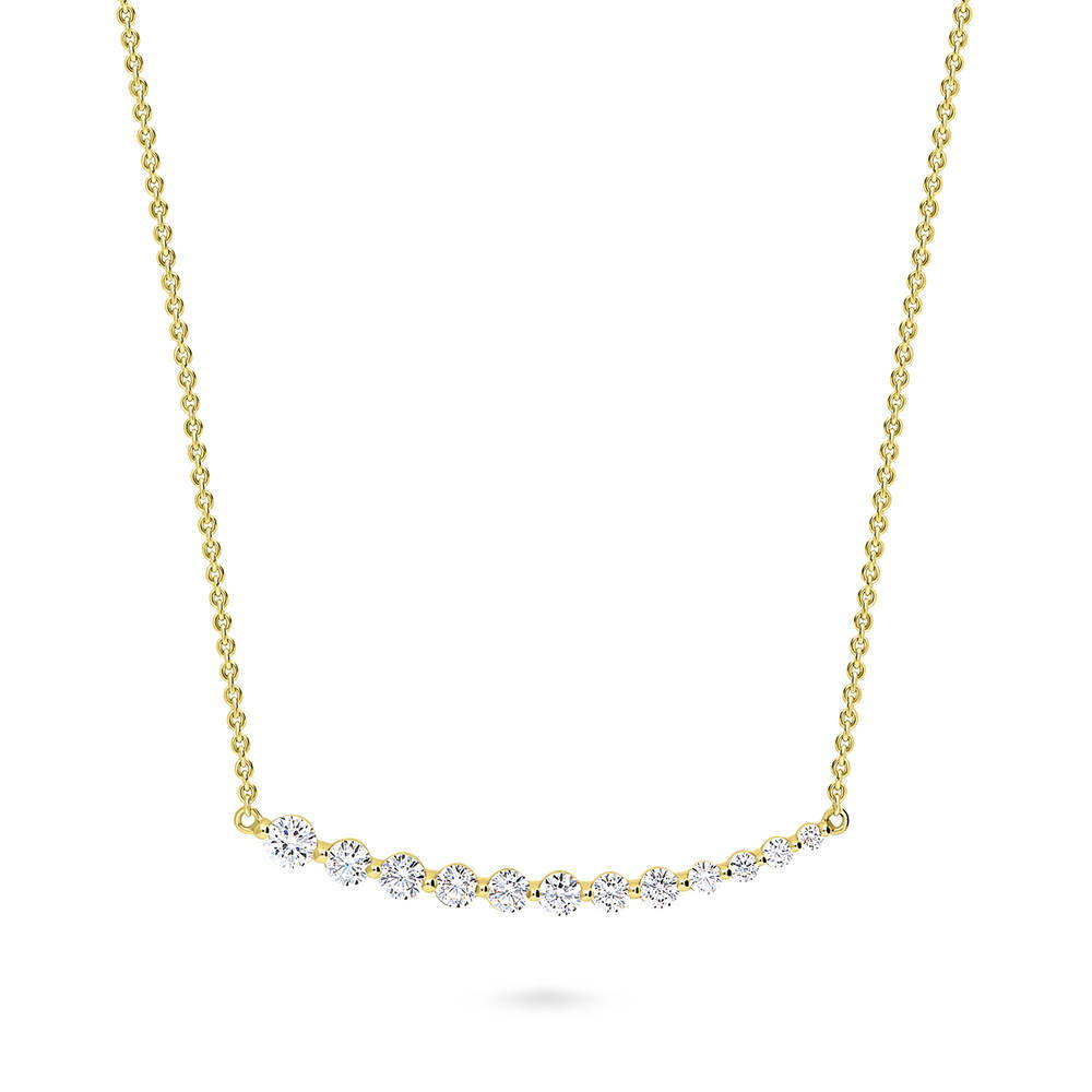 Front view of Graduated Bar CZ Pendant Necklace in Gold Flashed Sterling Silver, 3 of 5