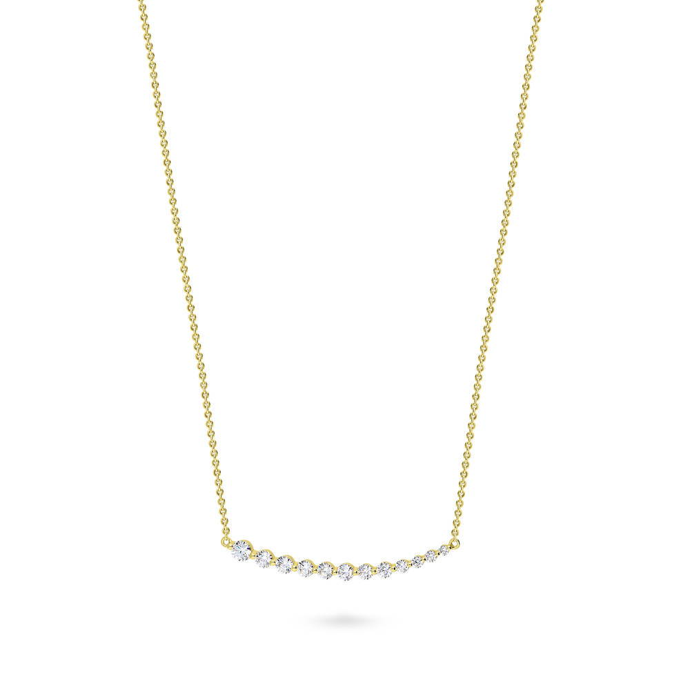 Angle view of Graduated Bar CZ Pendant Necklace in Gold Flashed Sterling Silver, 4 of 5